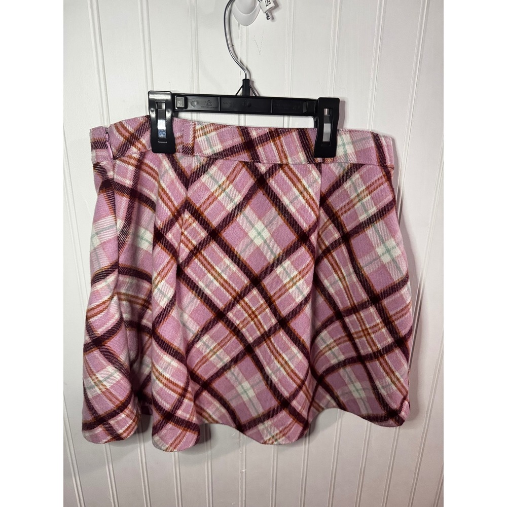 Forever 21 Pink Plaid Mini Skirt A-Line Wool Blend Style Checkered Size Medium - Picture 2 of 3